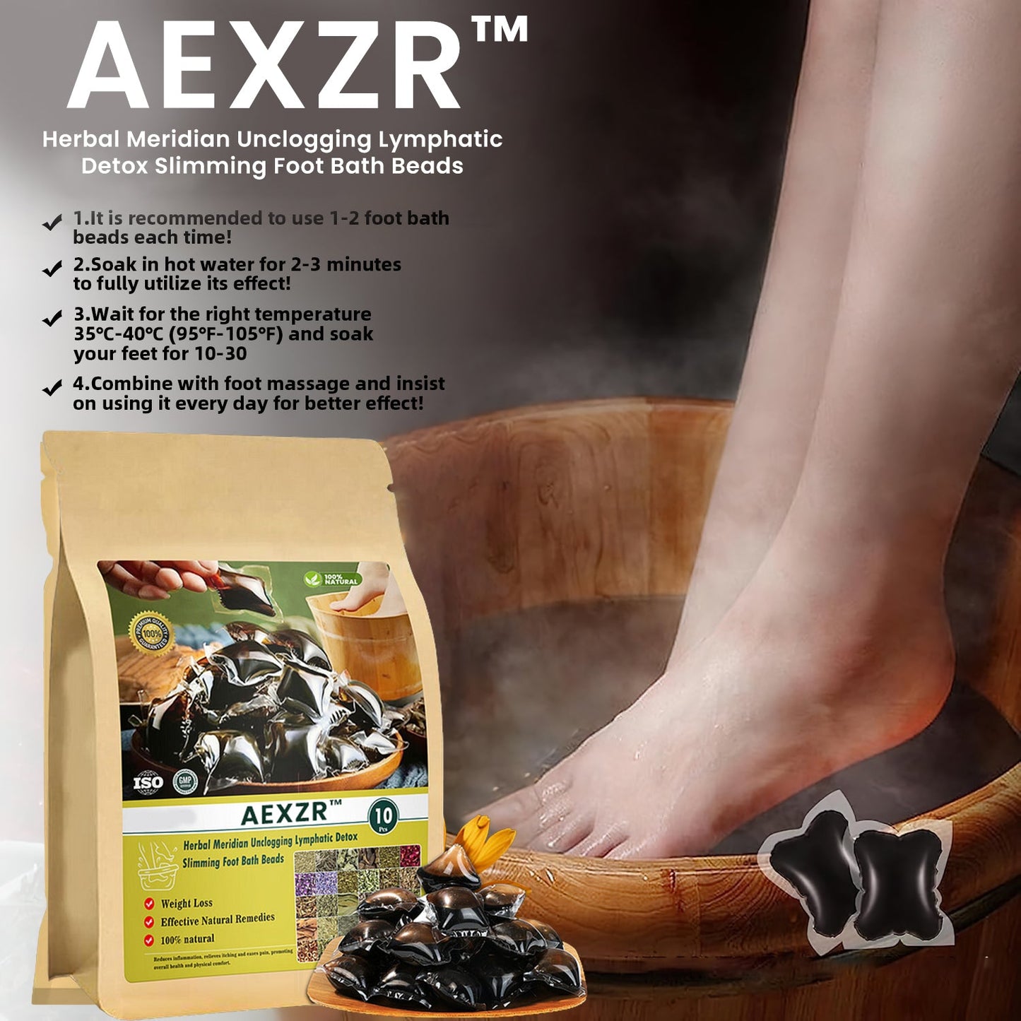 2024 HEISSER VERKAUF🔥AEXZR™ Kräuter-Meridian Unclogging Lymphatic Detox Schlankheits Fußbad Perlen🔥