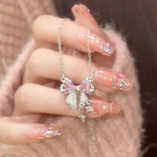 CZTICLE® New design bow pink zircon cross pendant necklace